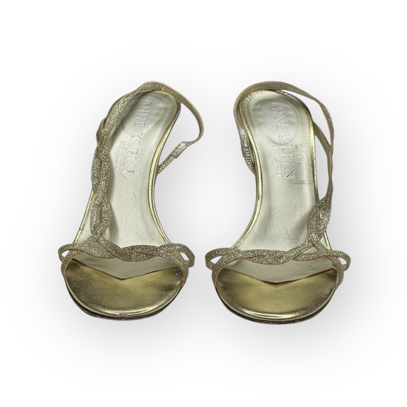 Vintage: Anne Klein 🝮 Glittery Stiletto Slingback Sandals 🝮 Metallic Gold 🝮 8.5 - Picture 8 of 16